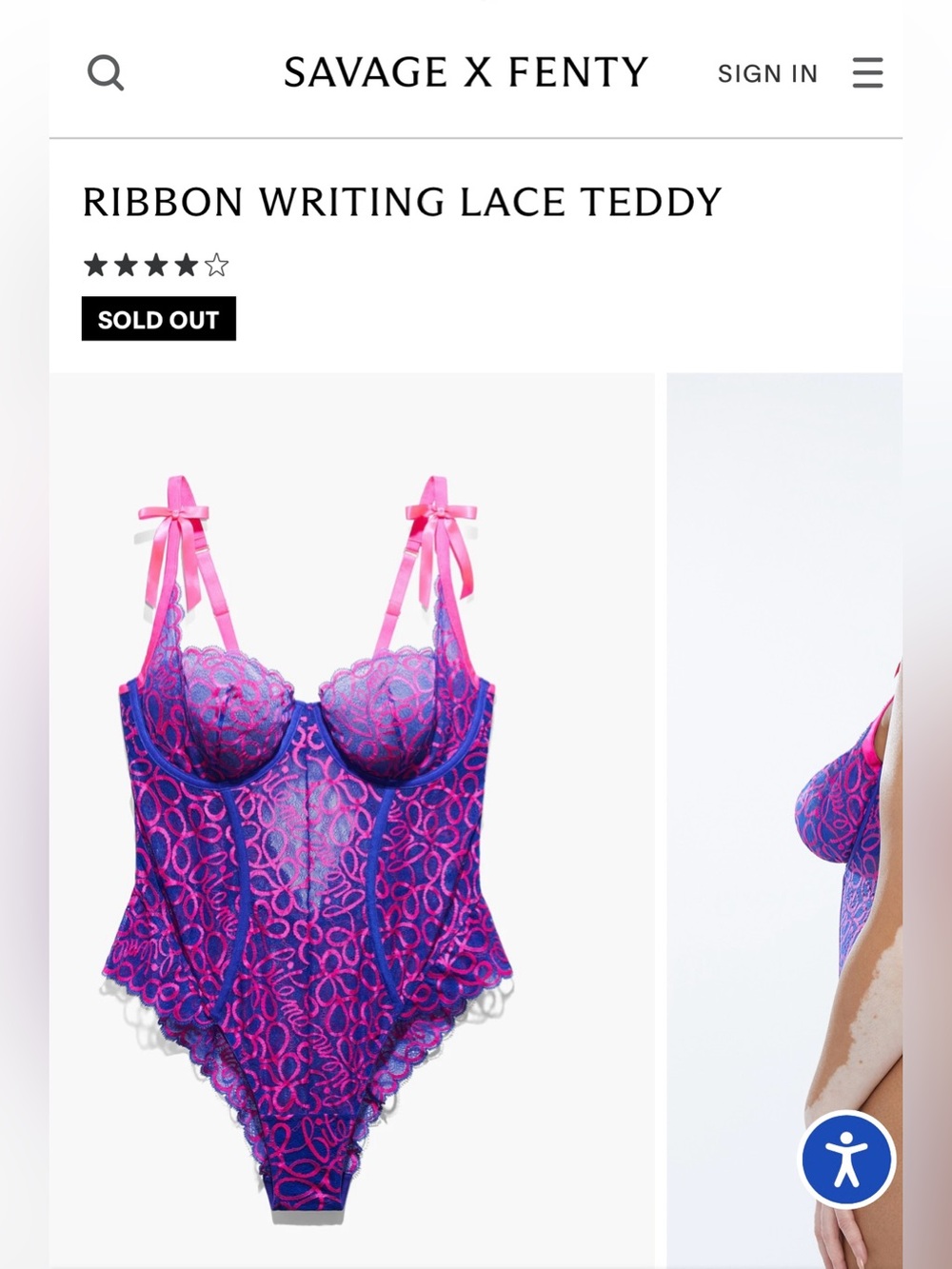 Savage X Fenty RIBBON WRITING LACE TEDDY Dreamy Blue/Pink Size 2X~New with tag!